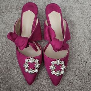 Hot Pink knot tie kitten heels